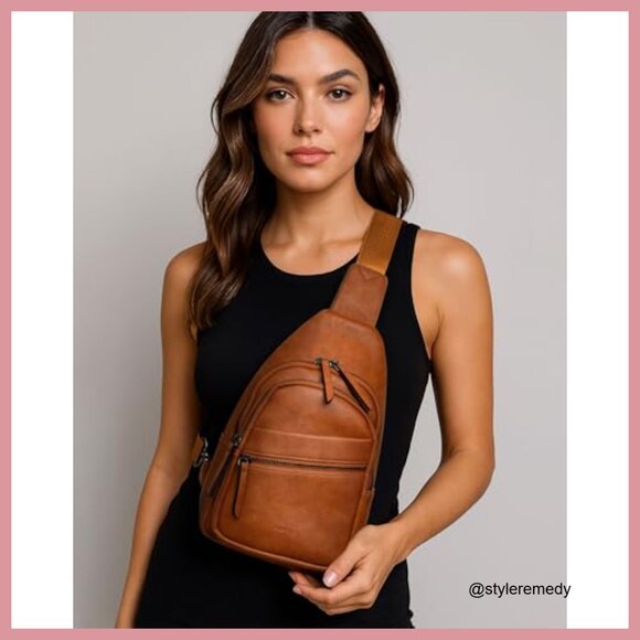 Amazon.com | Shrrie Women Large Faux Leather Sling Bag Crossbody Purse Travel Chest Bag